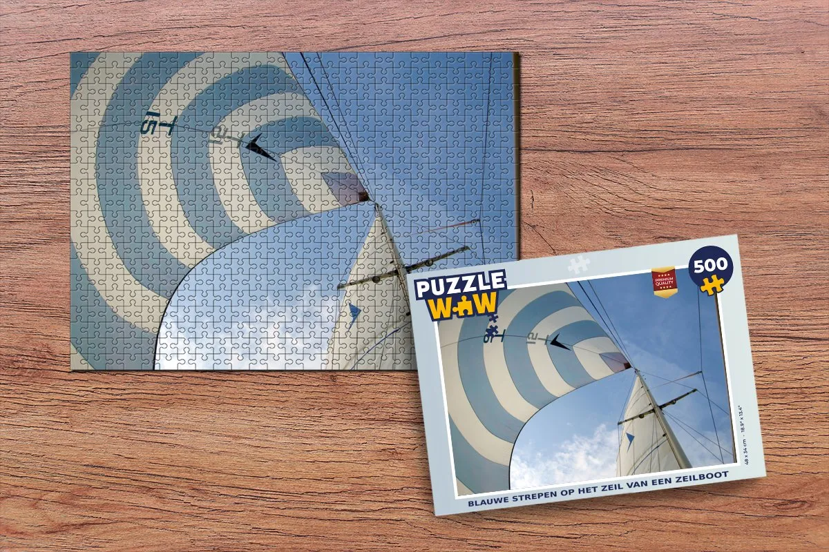 PuzzleWow Legpuzzel Blauwe Strepen Zeilboot 500 Stuks