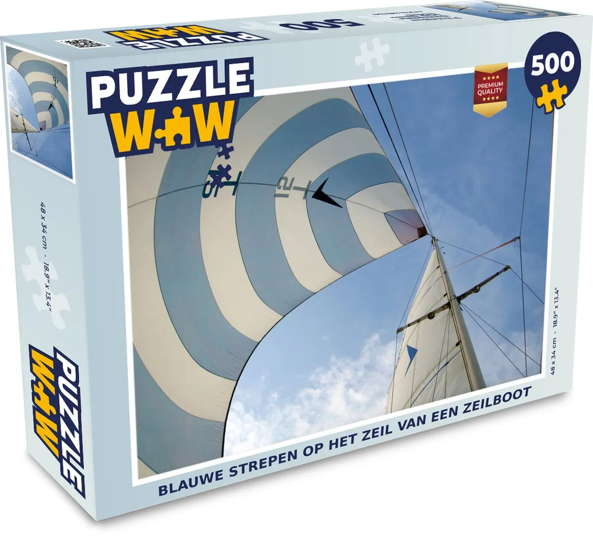 PuzzleWow Legpuzzel Blauwe Strepen Zeilboot 500 Stuks