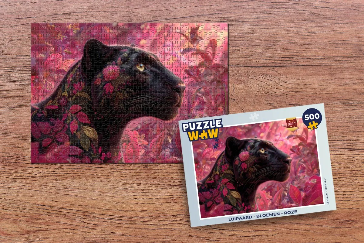 PuzzleWow Luipaard - Bloemen Legpuzzel 500 Stuks - Roze