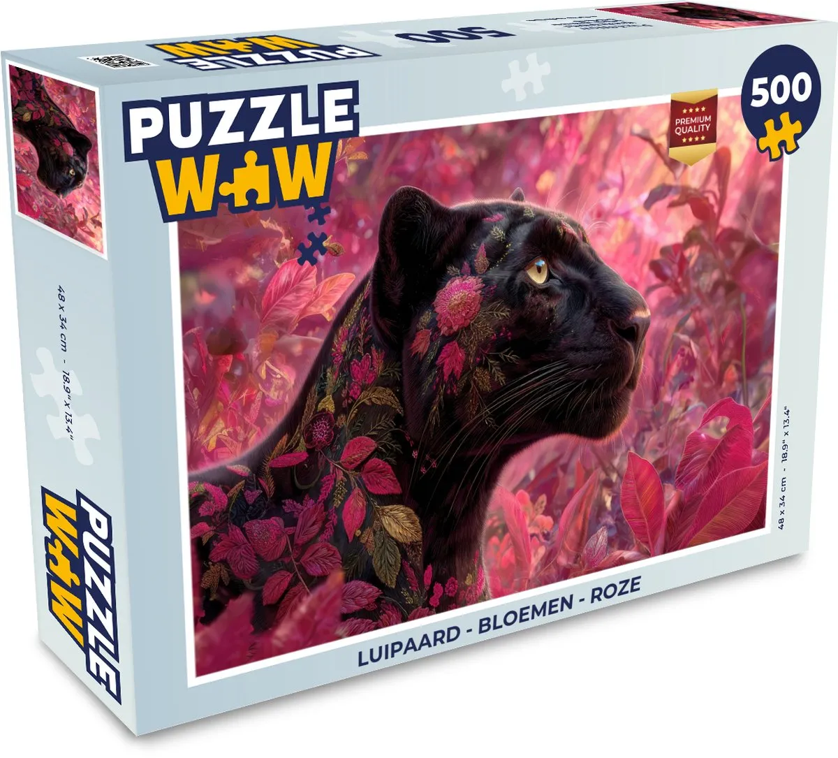 PuzzleWow Luipaard - Bloemen Legpuzzel 500 Stuks - Roze