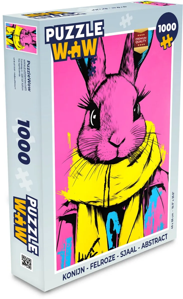PuzzleWow Konijn Sjaal Legpuzzel 1000 Stuks - Felroze