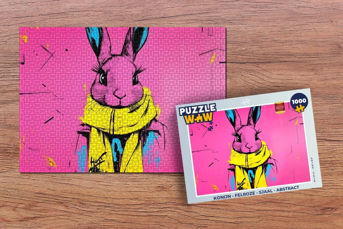 PuzzleWow Konijn Sjaal Legpuzzel 1000 Stuks - Felroze