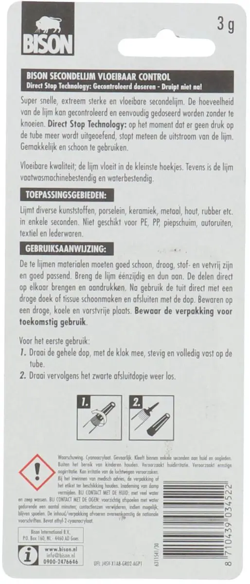 Bison Secondelijm Vloeibaar Control 3ml - Metaal/Hout/Rubber