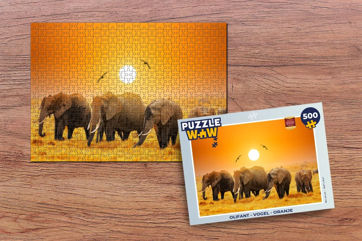PuzzleWow Olifant Vogel Legpuzzel 500 Stuks - Multicolor