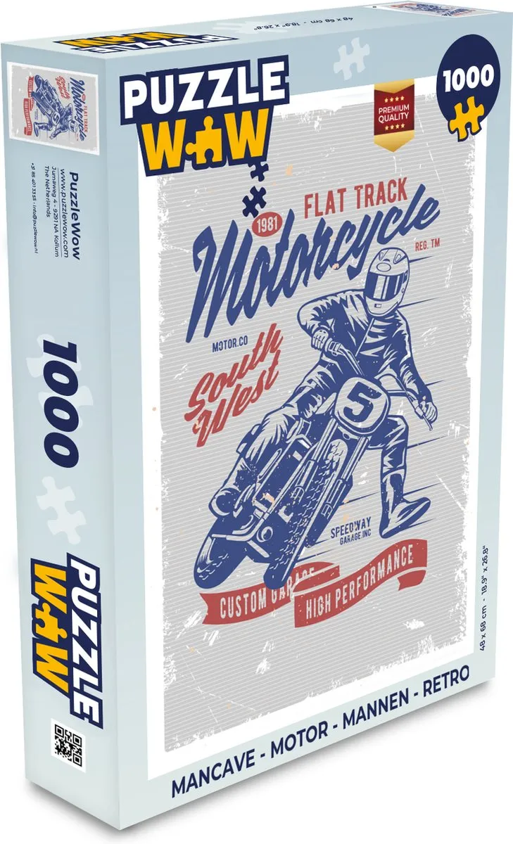 PuzzleWow Mancave Motor Legpuzzel 1000 Stuks - Multicolor