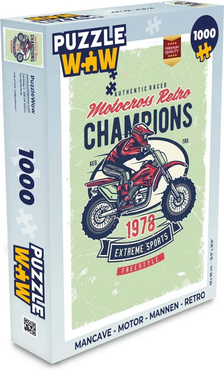 PuzzleWow Mancave Motor Legpuzzel 1000 Stuks