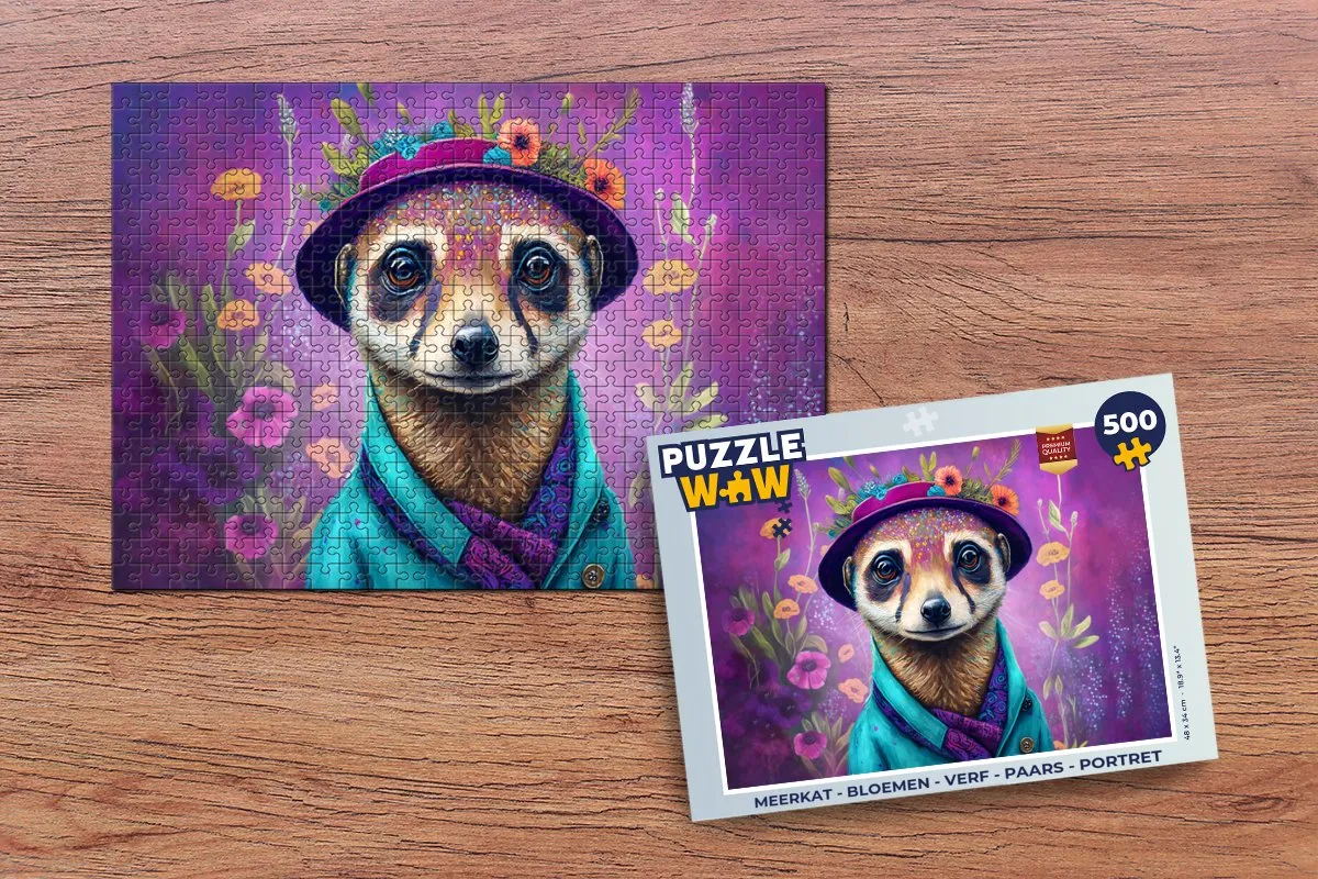 PuzzleWow Meerkat Bloemen Verf Legpuzzel 500 Stuks - Multicolor
