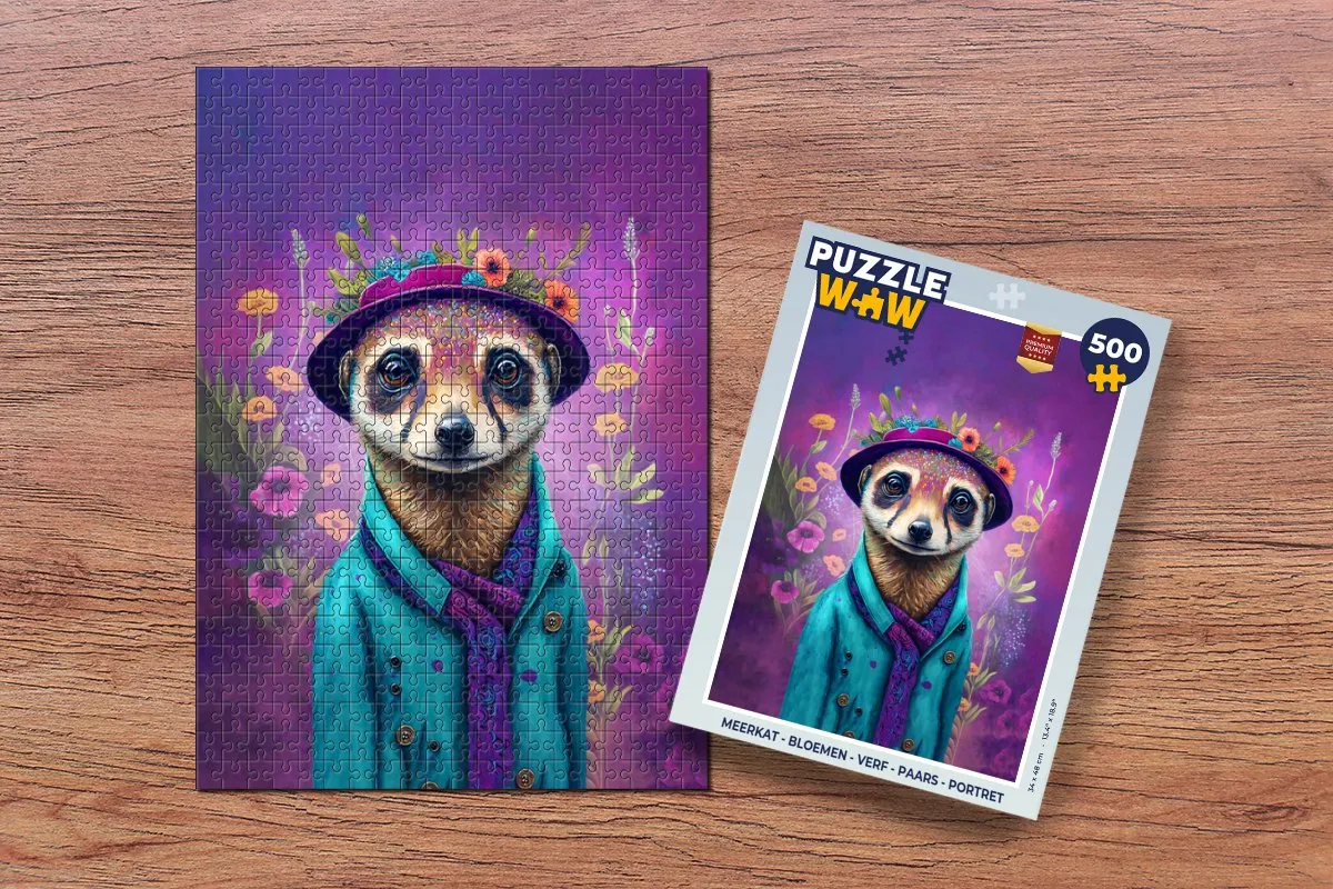 PuzzleWow Meerkat Bloemen Verf Legpuzzel 500 Stuks - Multicolor