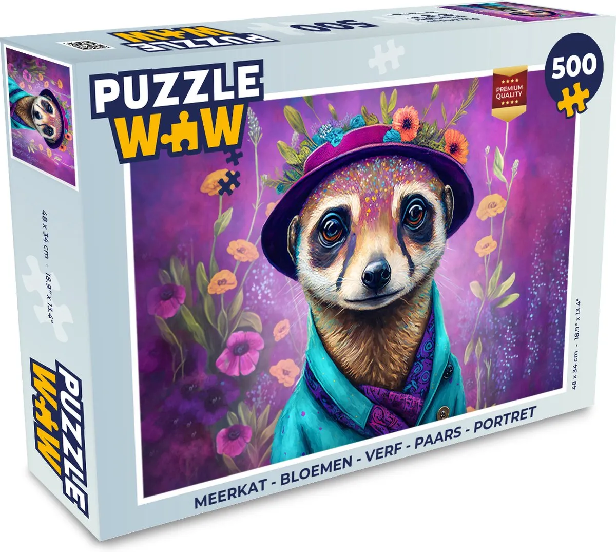 PuzzleWow Meerkat Bloemen Verf Legpuzzel 500 Stuks - Multicolor
