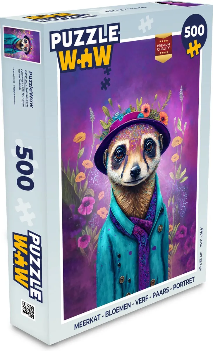 PuzzleWow Meerkat Bloemen Verf Legpuzzel 500 Stuks