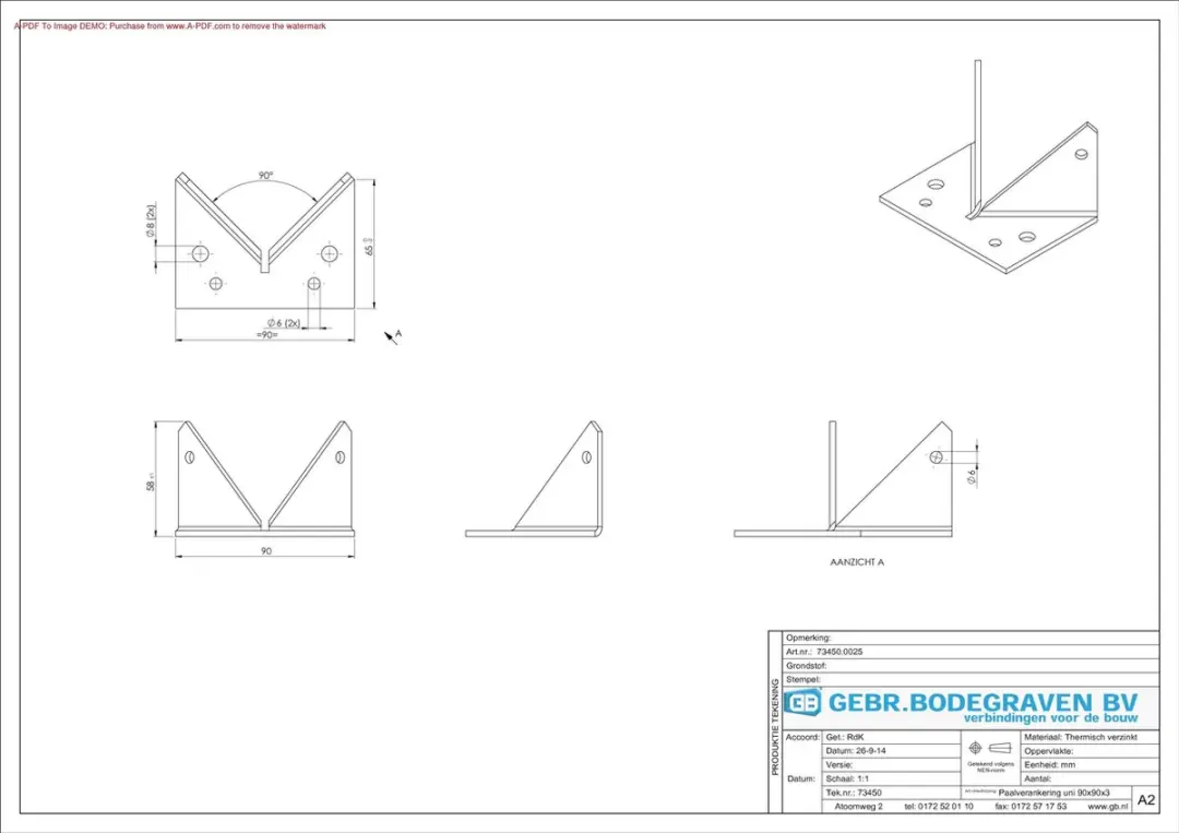 Gb Universeel paalverankering 90 x 60 x 60 x 3mm TV 73450