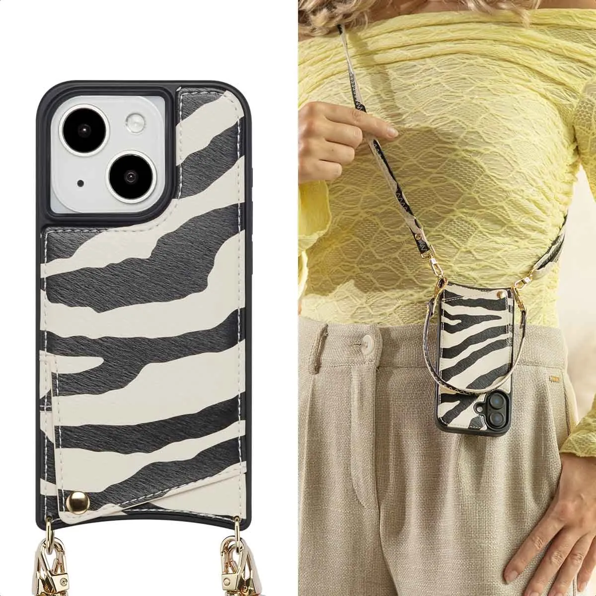 Selencia Hoesje iPhone 15 Zazzy Zebra - 2 Pasjes