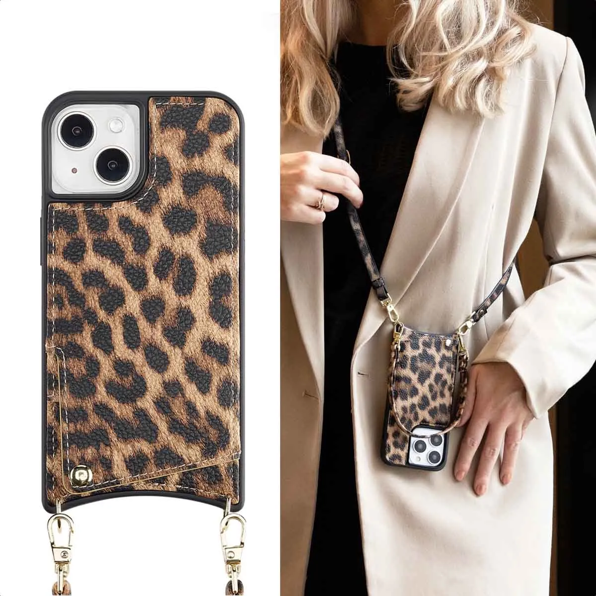 Selencia iPhone 14/13 Hoesje - Leopard - 2 Pasjes