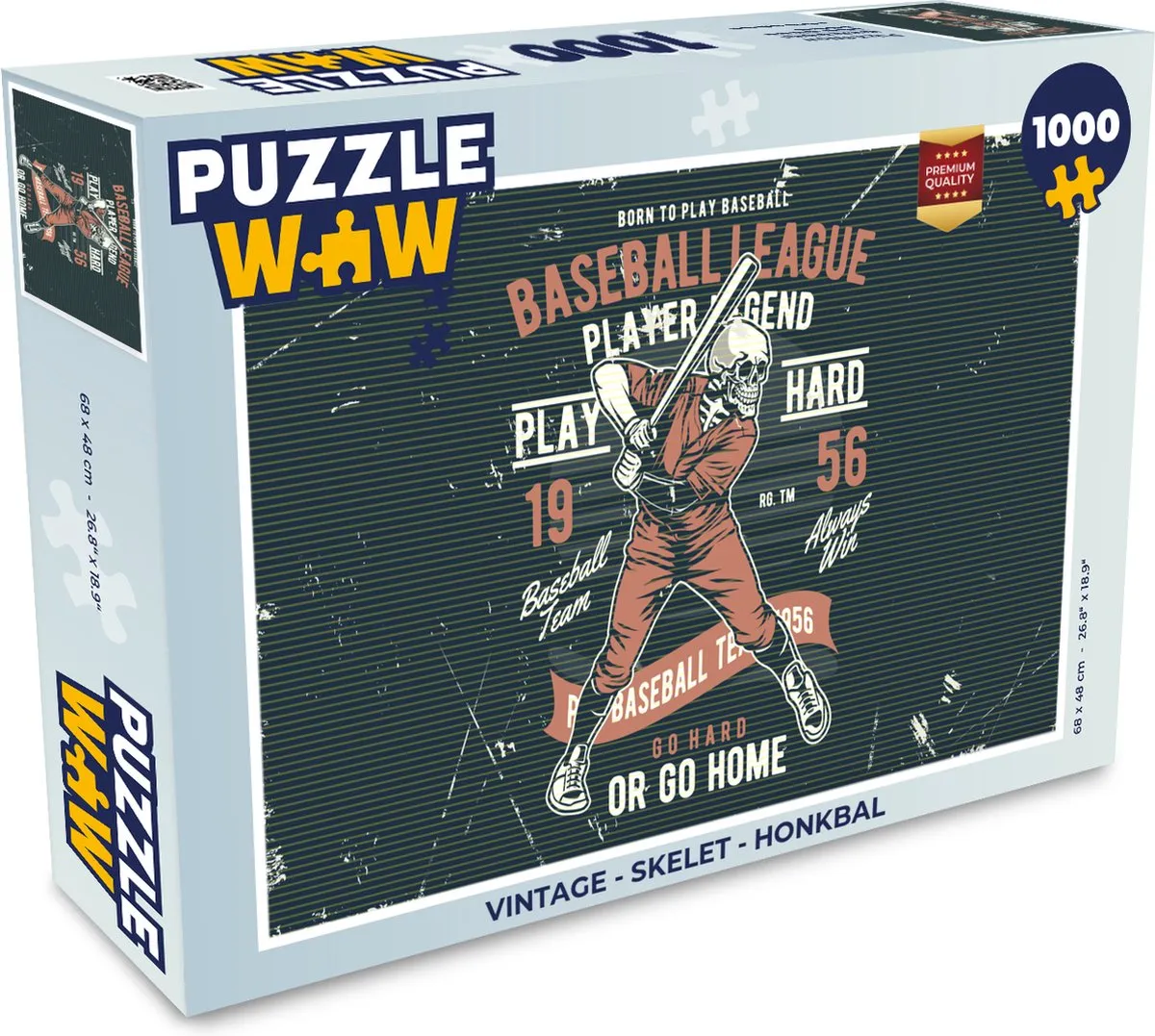 PuzzleWow Vintage Skelet Honkbal Legpuzzel 1000 Stuks