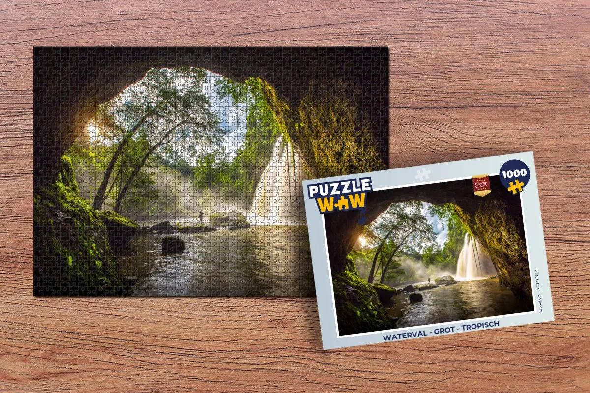 PuzzleWow Doorkijk Waterval Grot Legpuzzel 1000 Stuks - Multicolor