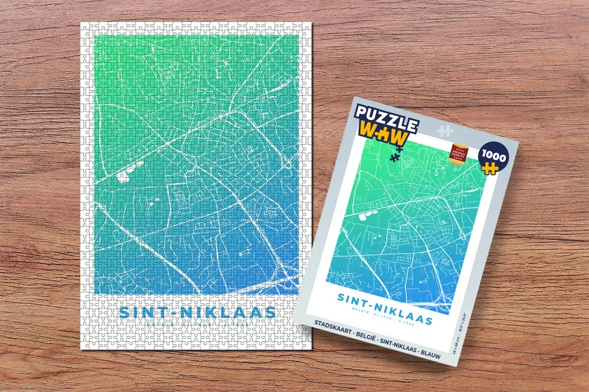 PuzzleWow Stadskaart België Sint-Niklaas Legpuzzel 1000 Stuks - Multicolor