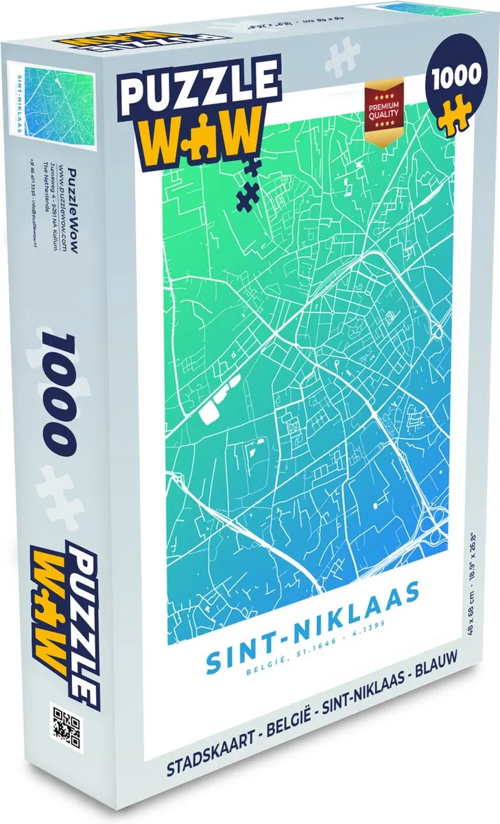 PuzzleWow Stadskaart België Sint-Niklaas Legpuzzel 1000 Stuks