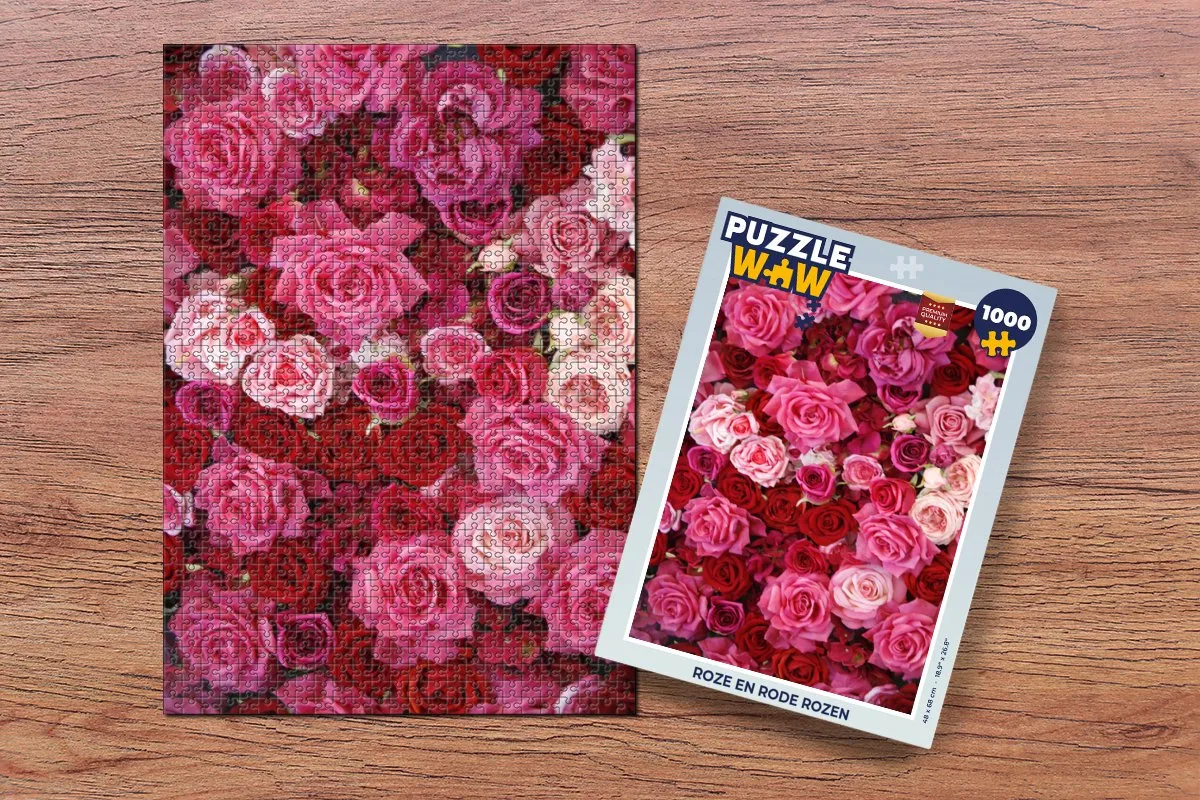 PuzzleWow Roze en Rode Rozen Legpuzzel 1000 Stuks - Multicolor
