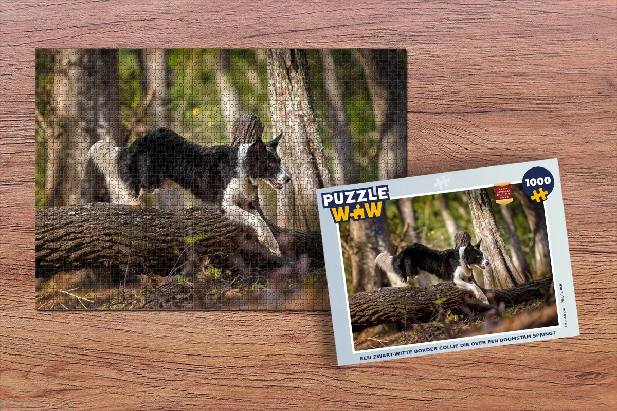 PuzzleWow Legpuzzel Border Collie Boomstam 1000 Stuks