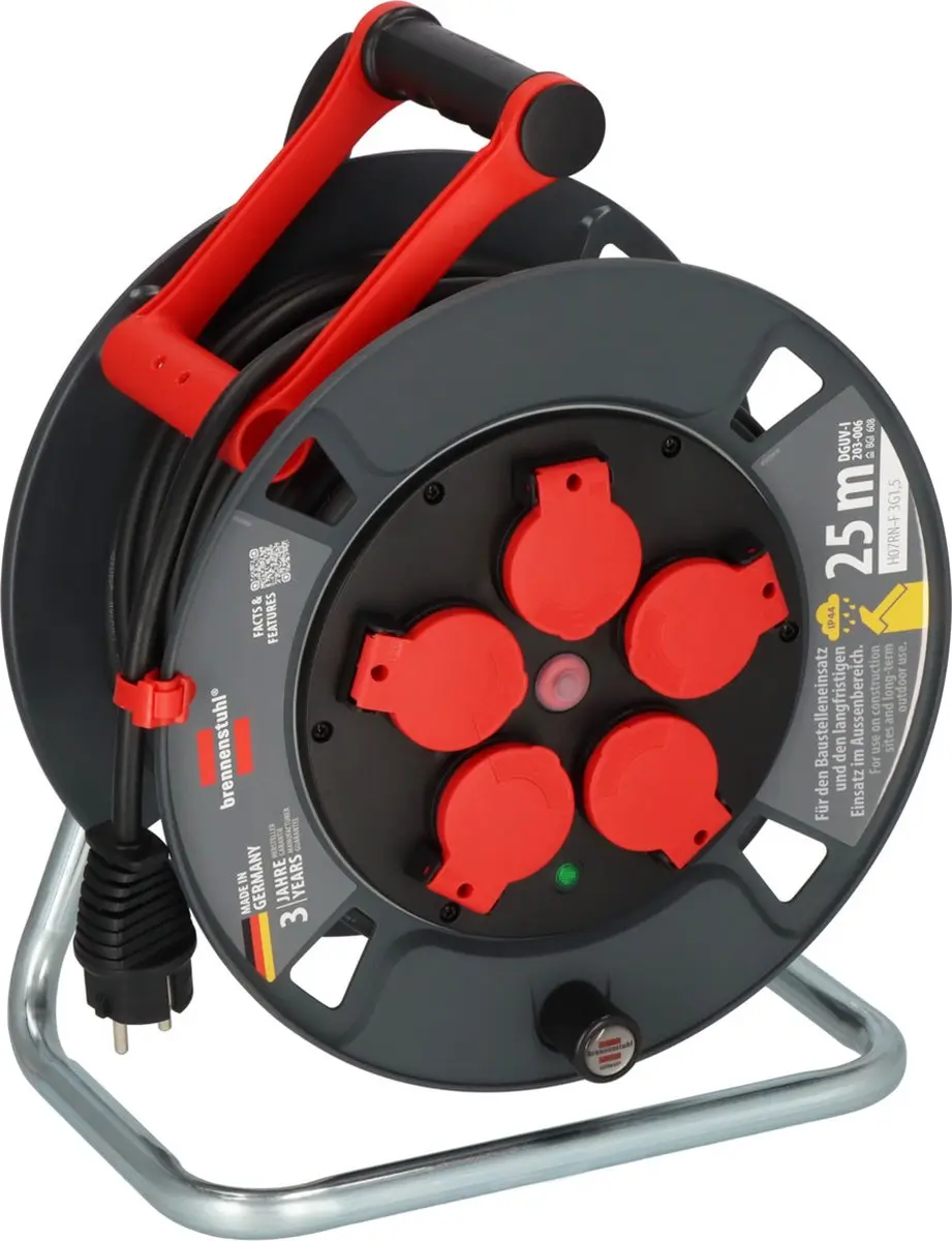 Brennenstuhl Professional kabelhaspel 300 KU 2100 (25m kabel in zwart, gemaakt v