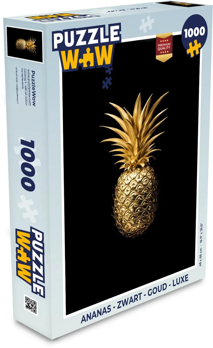 PuzzleWow Ananas Puzzel 1000 Stuks - Zwart/Goud Luxe