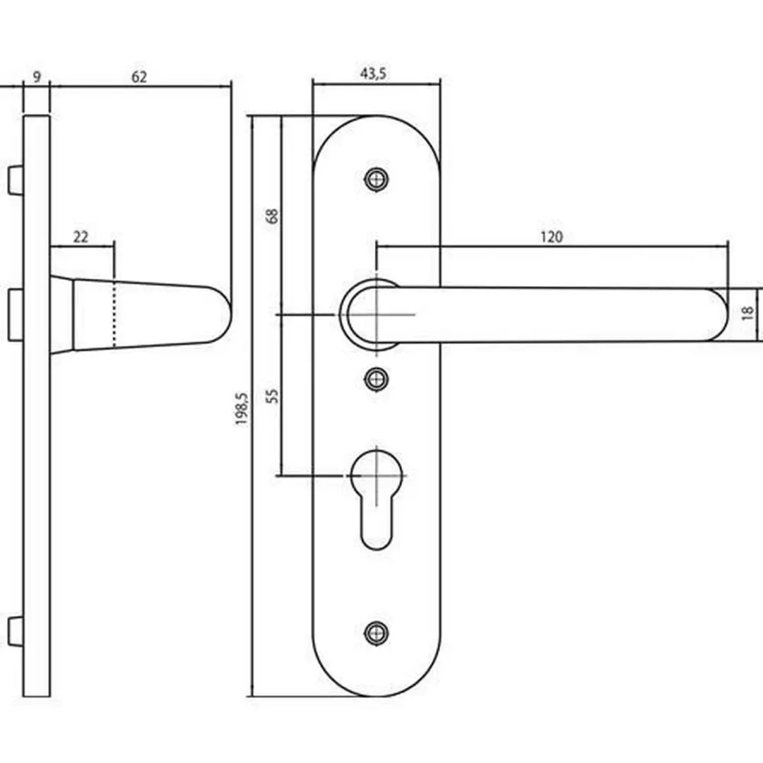 Nemef Deurkrukgarnituur F1 3253 - 8x72mm Links - Aluminium - afbeelding 3 van 6