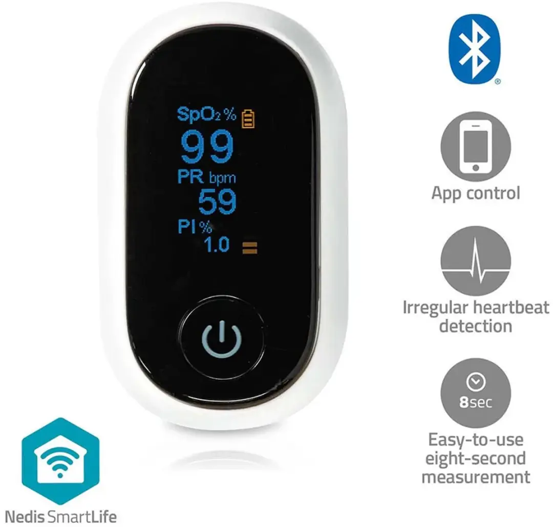 Nedis SmartLife BTHOX10WT Pulsoximeter - Bluetooth - OLED - Wit