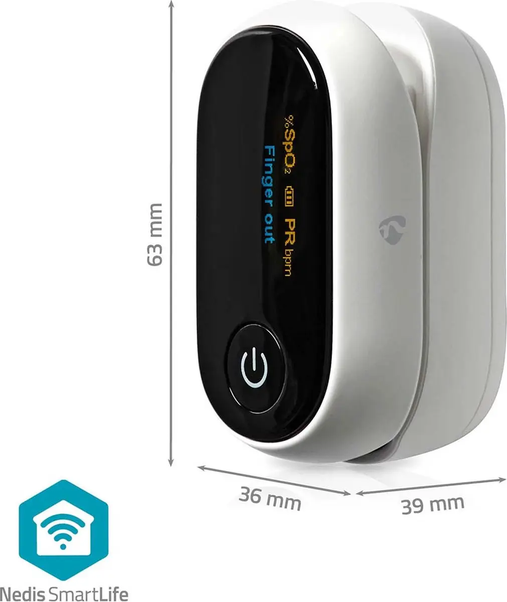 Nedis SmartLife BTHOX10WT Pulsoximeter - Bluetooth - OLED - Wit