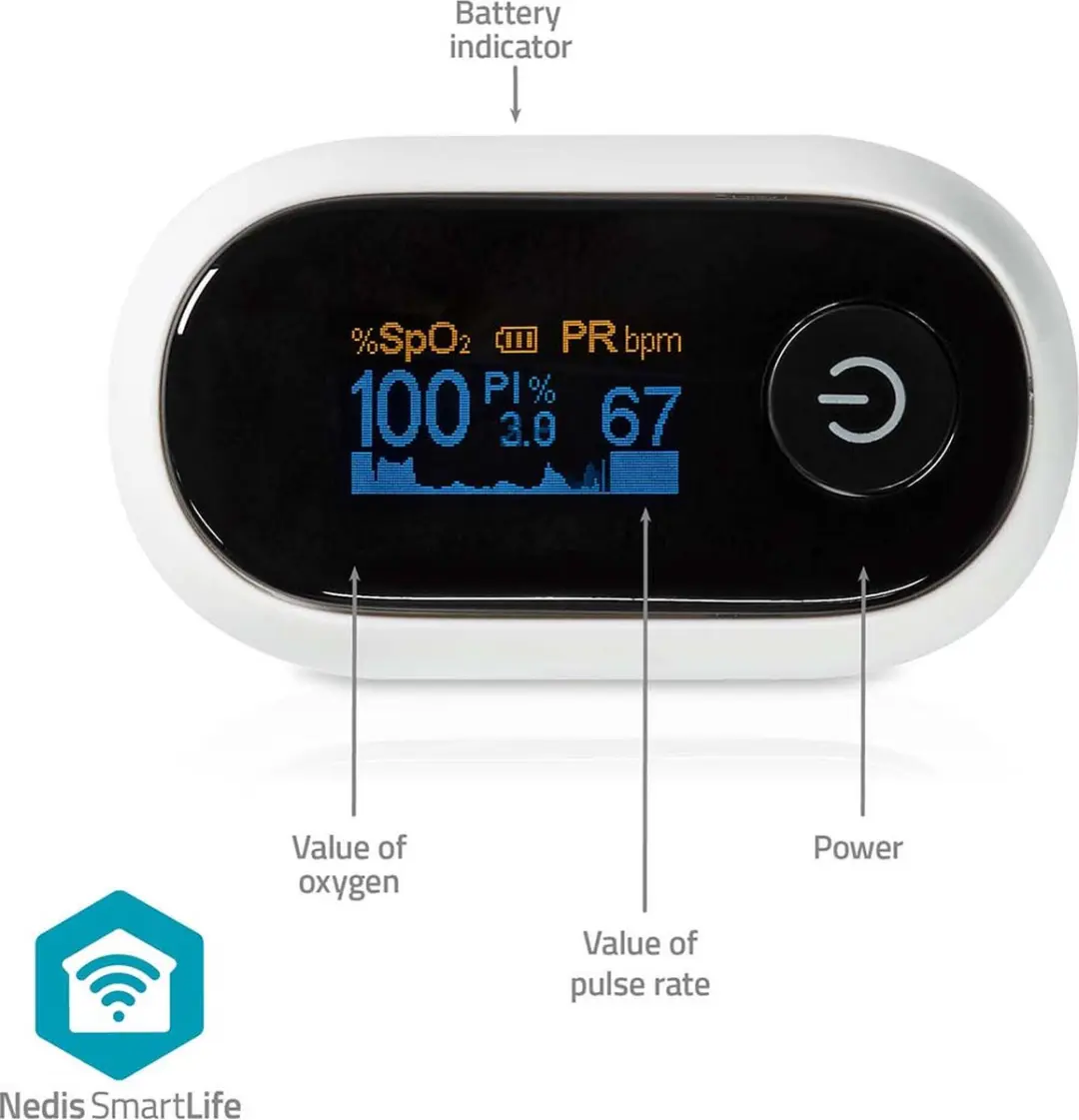 Nedis SmartLife BTHOX10WT Pulsoximeter - Bluetooth - OLED - Wit - afbeelding 6 van 6