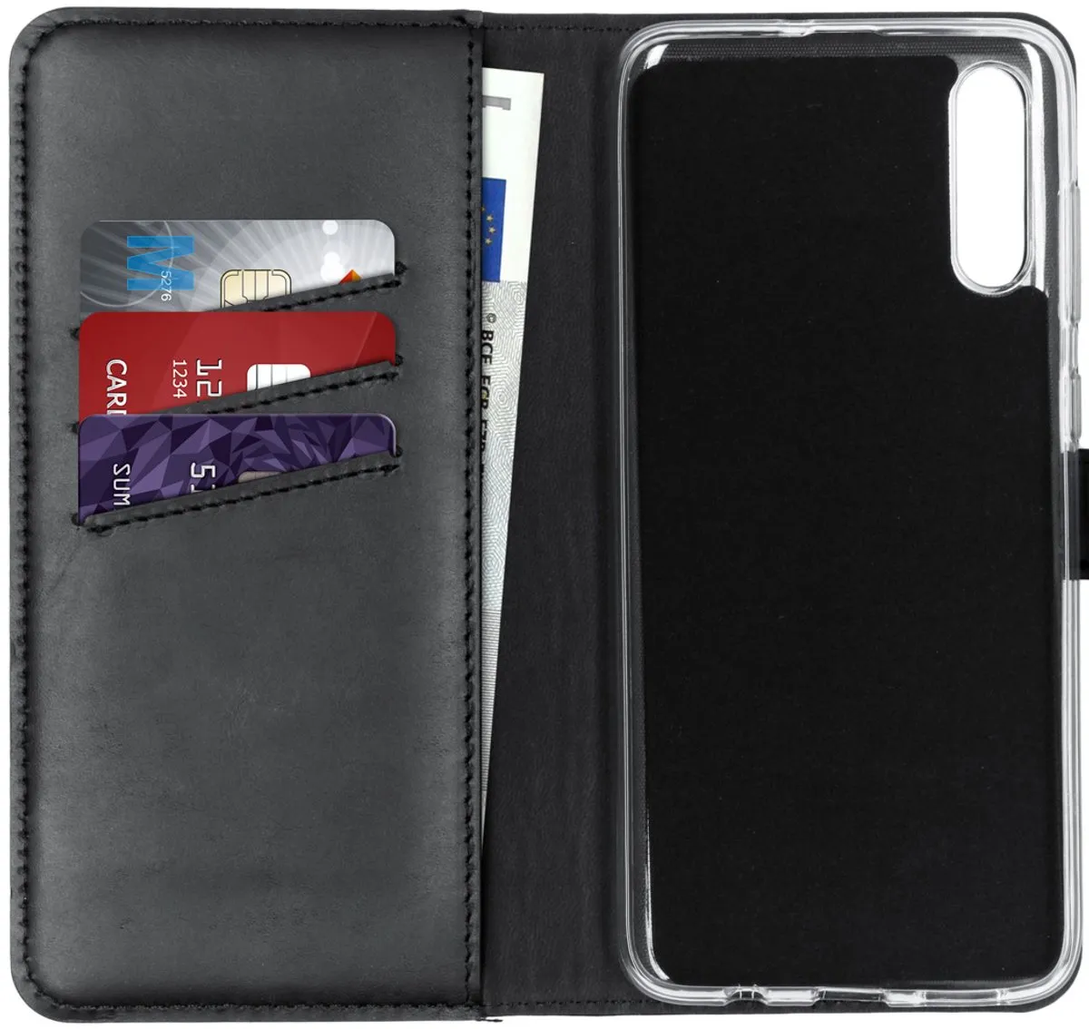 Selencia Hoesje Samsung Galaxy A70 - Echt Lederen Bookcase 3 Stuks - Zwart