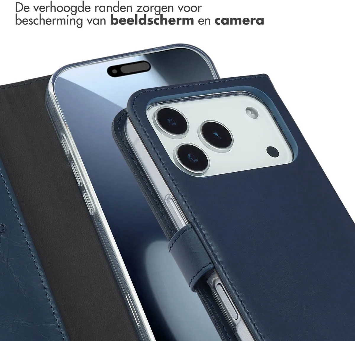 Selencia Hoesje iPhone 17 Pro Echt Lederen Bookcase Blauw