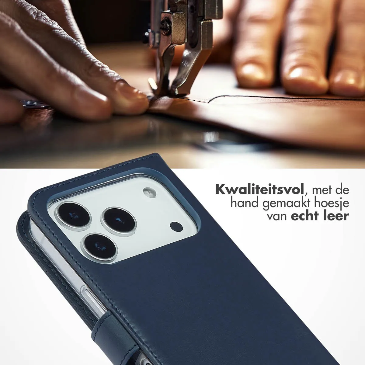 Selencia Hoesje iPhone 17 Pro Echt Lederen Bookcase Blauw