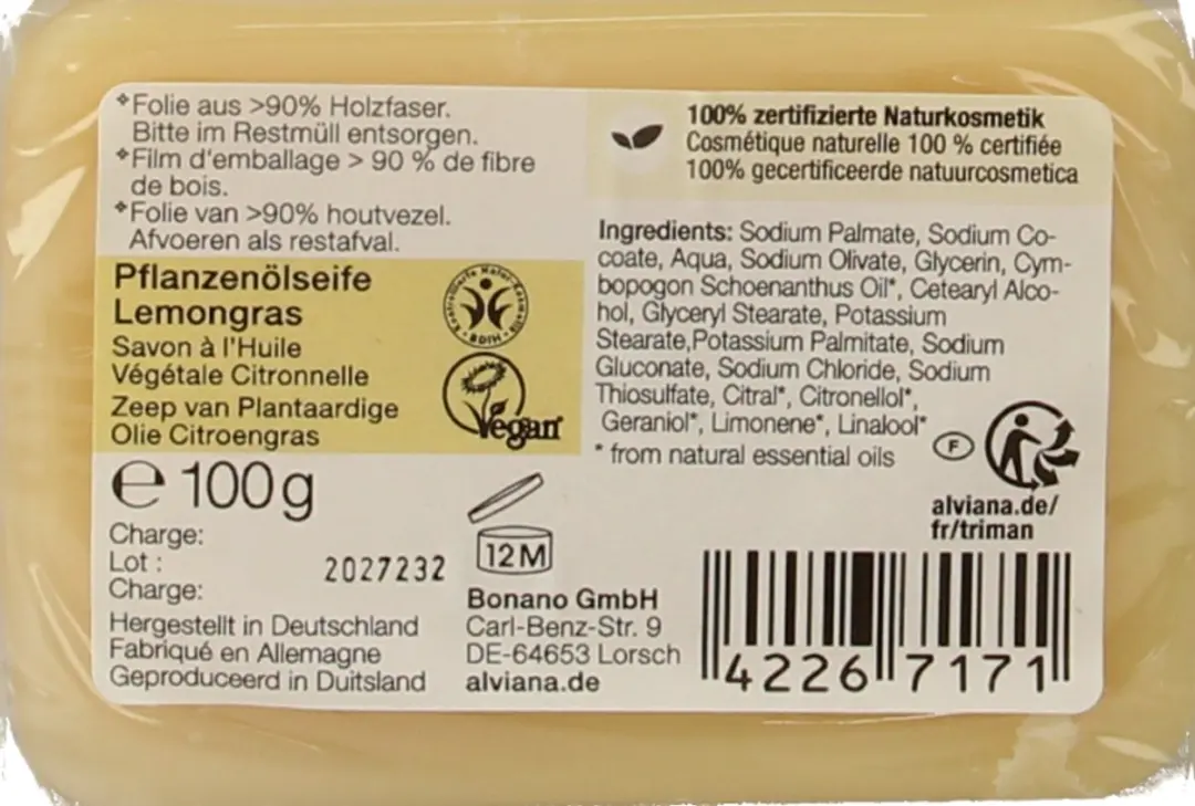 Alviana Zeep Citroengras 100g