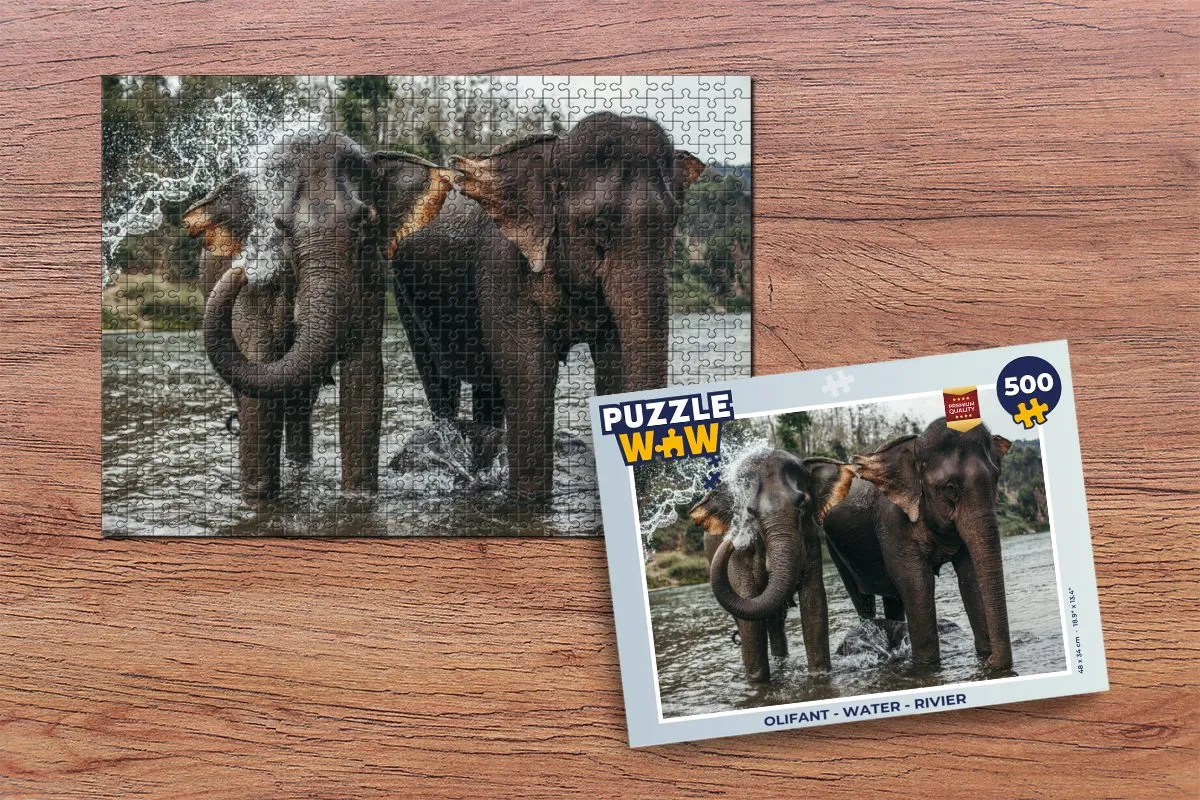 PuzzleWow Legpuzzel Olifant Rivier 500 Stuks - Multicolor