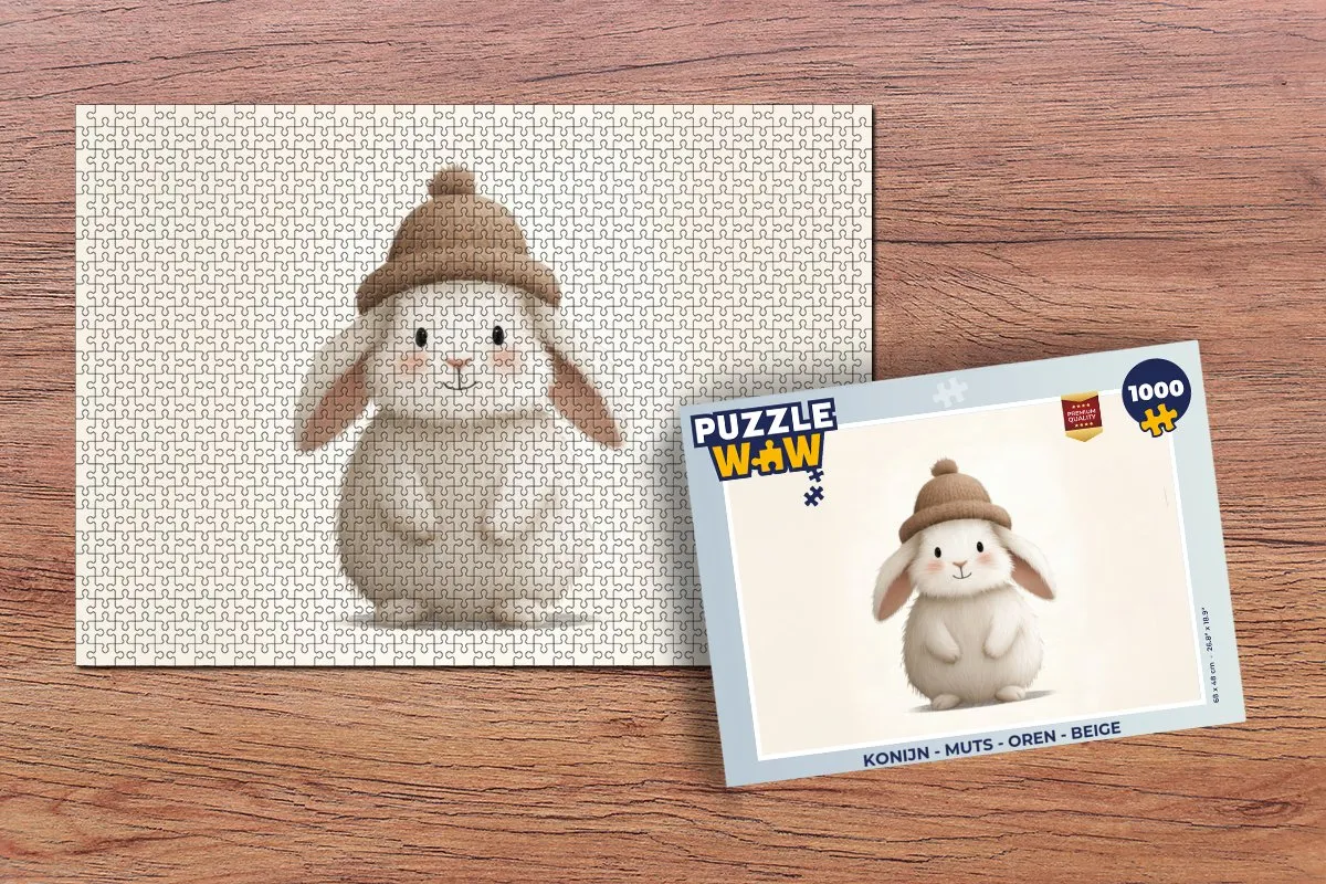 PuzzleWow Konijn Muts Legpuzzel 1000 Stuks - Beige