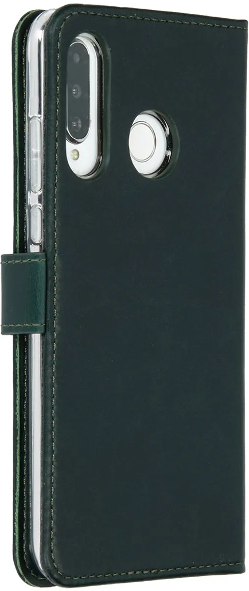 Selencia Hoesje Huawei P30 Lite - Groen Lederen Bookcase - 3 Pasjes