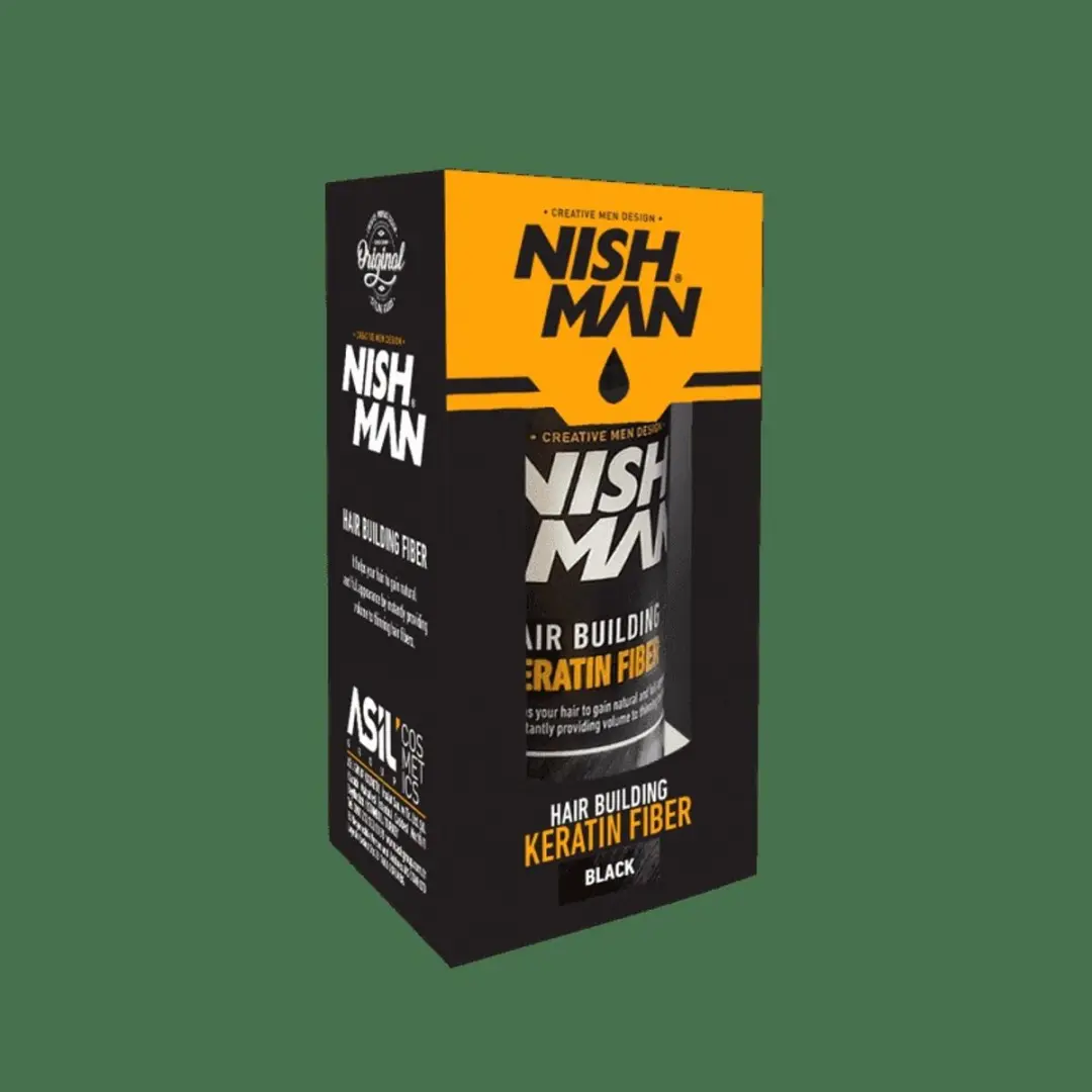 Nishman Hair Building Keratin Fiber Set Zwart, Vezels 21g + Fixeerspray 100ml