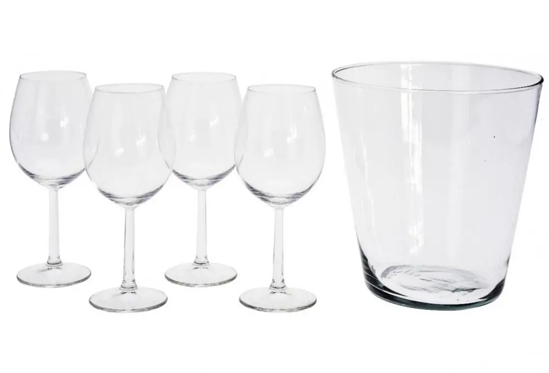 Wijnglazen + koeler, set van 5 stuks