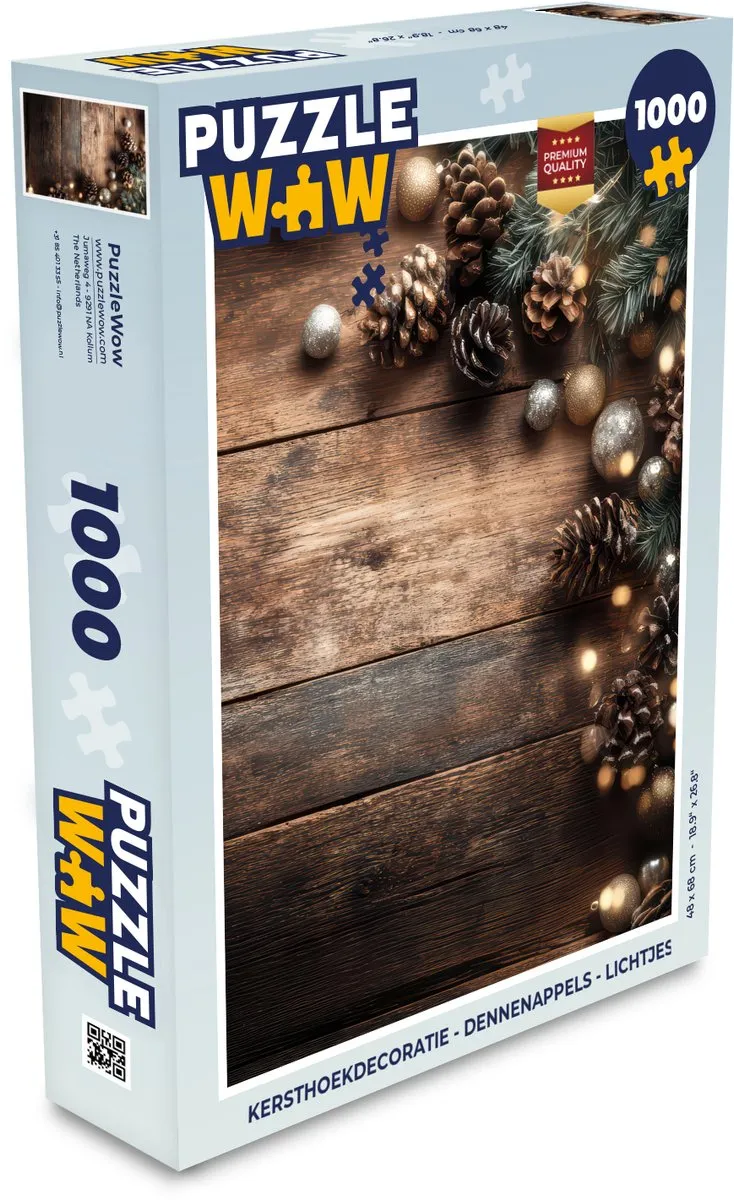 PuzzleWow Kerstpuzzel Dennenappels Lichtjes 1000 Stuks