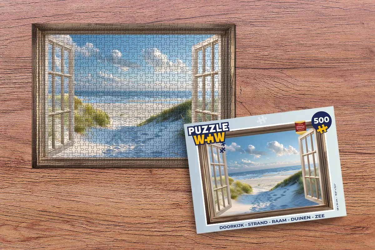 PuzzleWow Strand Doorkijk Puzzel 500 Stuks - Blauw/Beige