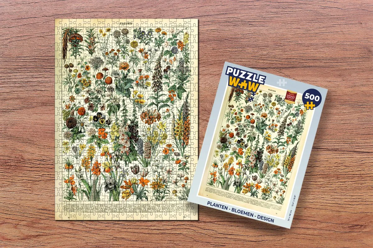 PuzzleWow Adolphe Millot Vintage Bloemen Legpuzzel 500 Stuks - Multicolor