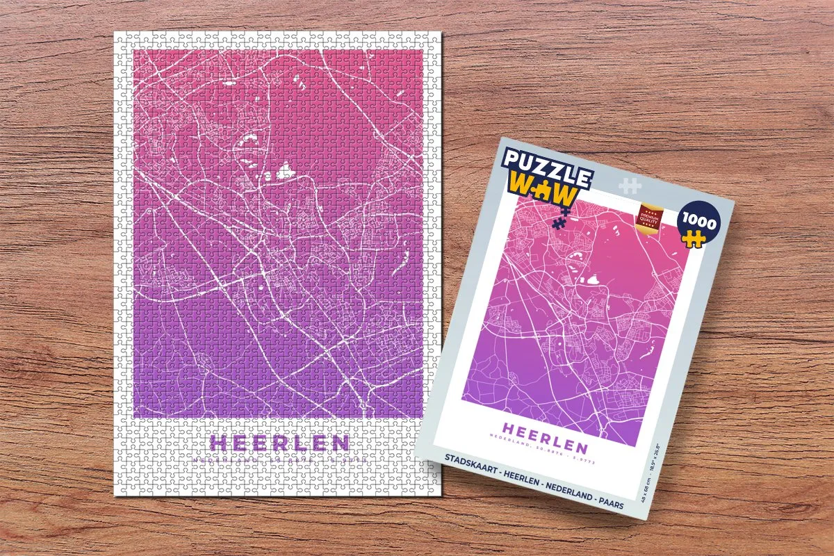 PuzzleWow Stadskaart Heerlen Nederland Legpuzzel 1000 Stuks - Multicolor