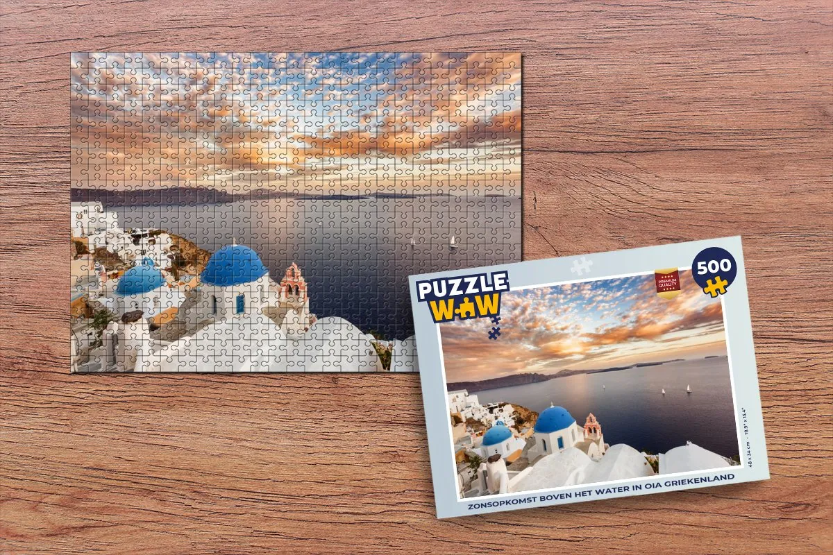 PuzzleWow Legpuzzel Zonsopkomst Oia Griekenland 500 Stuks - Multicolor