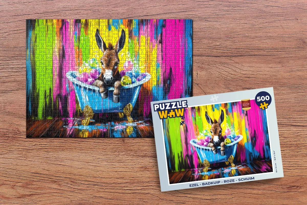 PuzzleWow Puzzel Ezel Badkuip Legpuzzel 500 Stuks - Roze