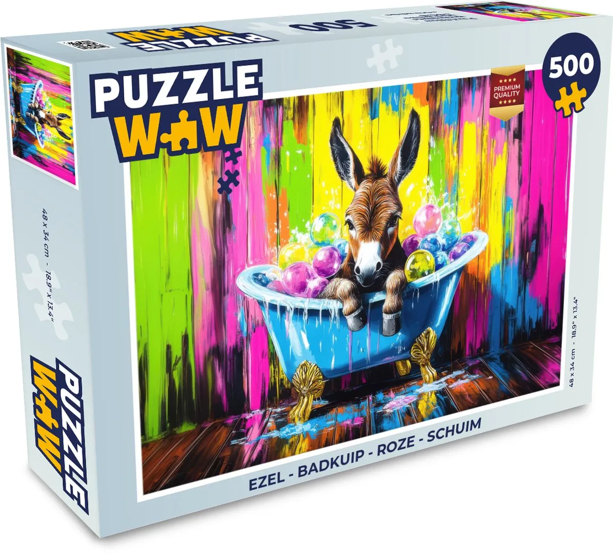PuzzleWow Puzzel Ezel Badkuip Legpuzzel 500 Stuks - Roze