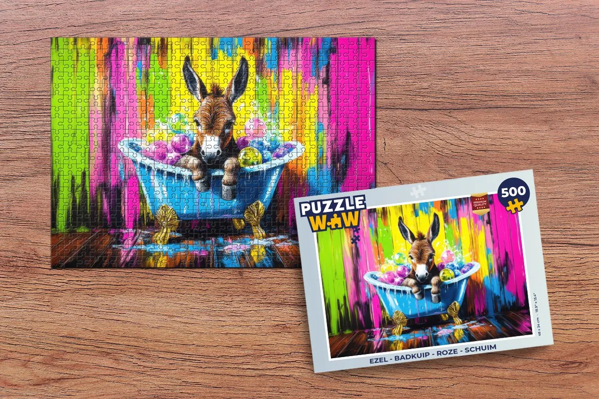 PuzzleWow Puzzel Ezel Badkuip Legpuzzel 500 Stuks - Roze