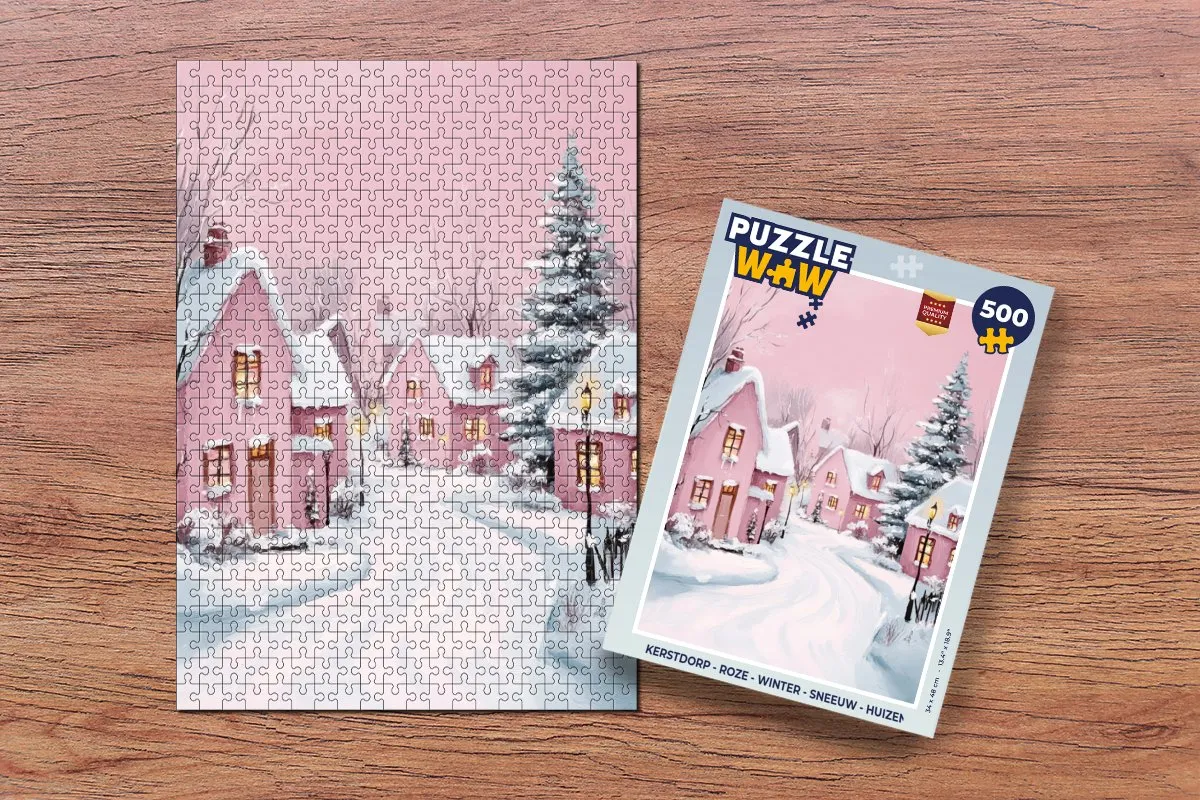 PuzzleWow Kerstdorp Legpuzzel 500 Stuks - Roze