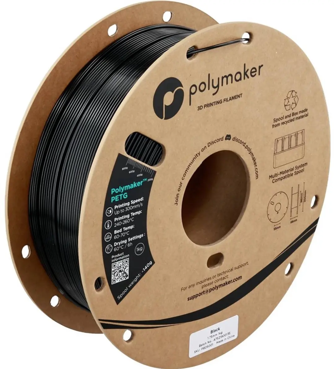 Polymaker PB05001 Filament PETG Highspeed filament 1.75 mm 1000 g Black, Zwart 1