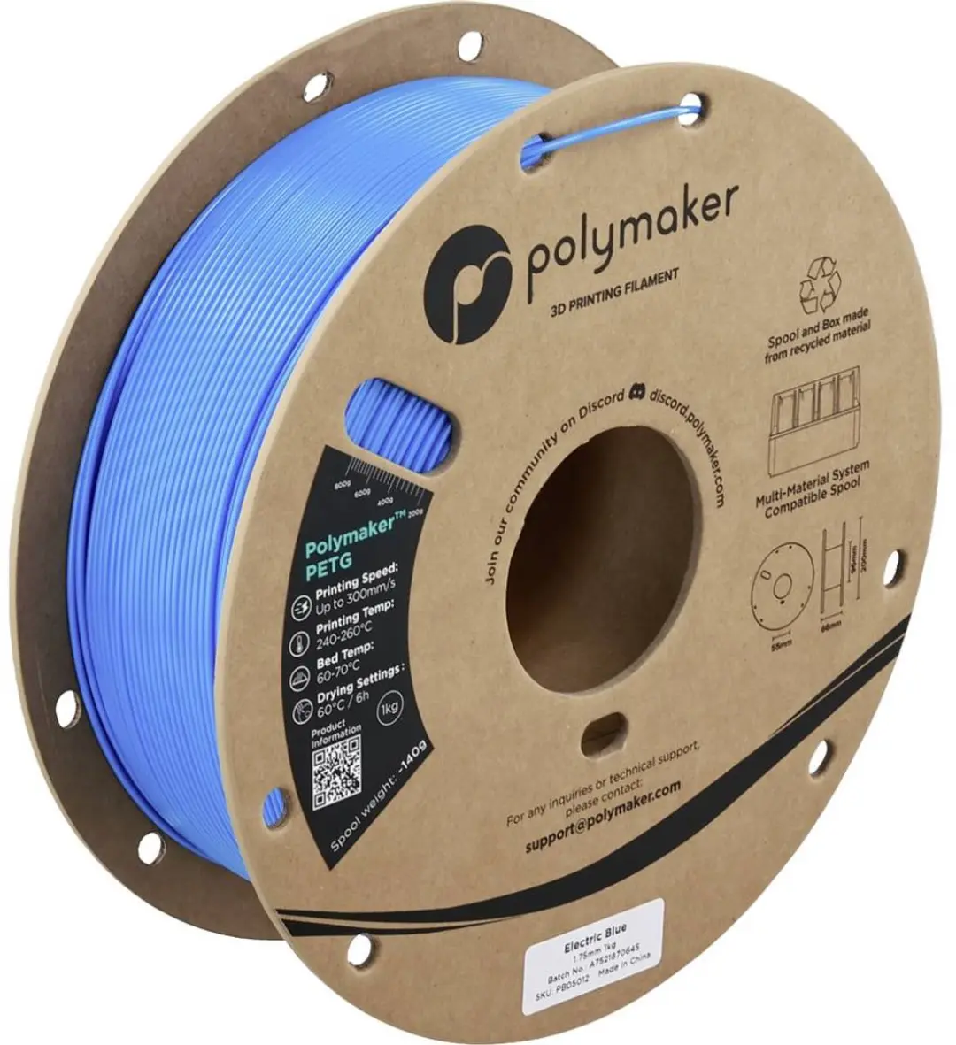 Polymaker PB05012 PETG Filament 1.75mm 1000g Electric Blue