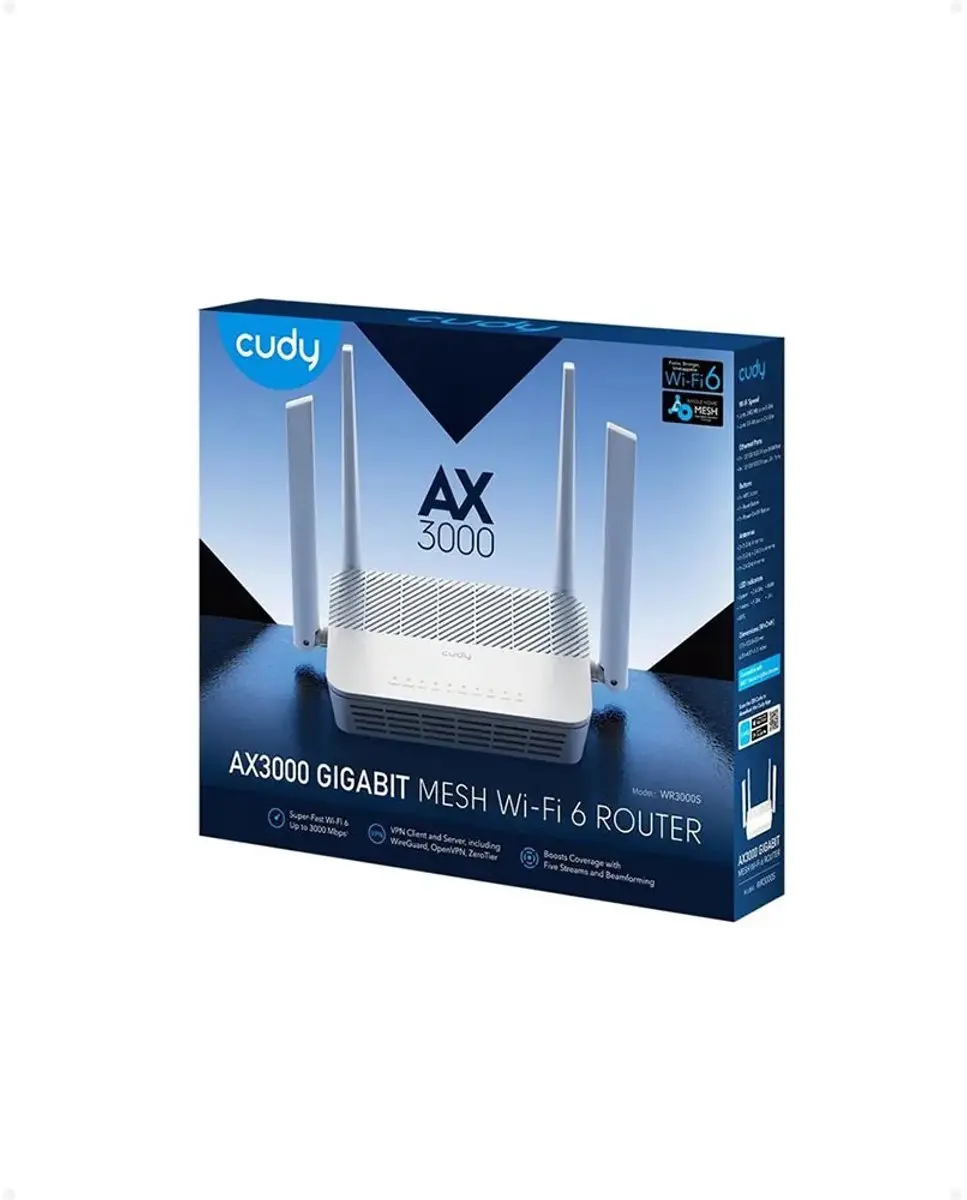 Cudy AX3000 WR3000S Mesh Router - Dual-Band - 4x Gigabit LAN - Zwart